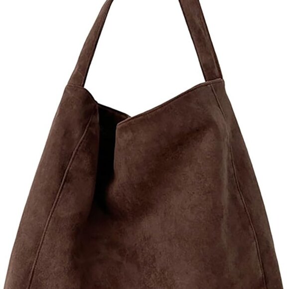 Brown Suede Tote Bag Large Capacity Shoulder Purse for Fall Winter Women - Picture 1 of 6